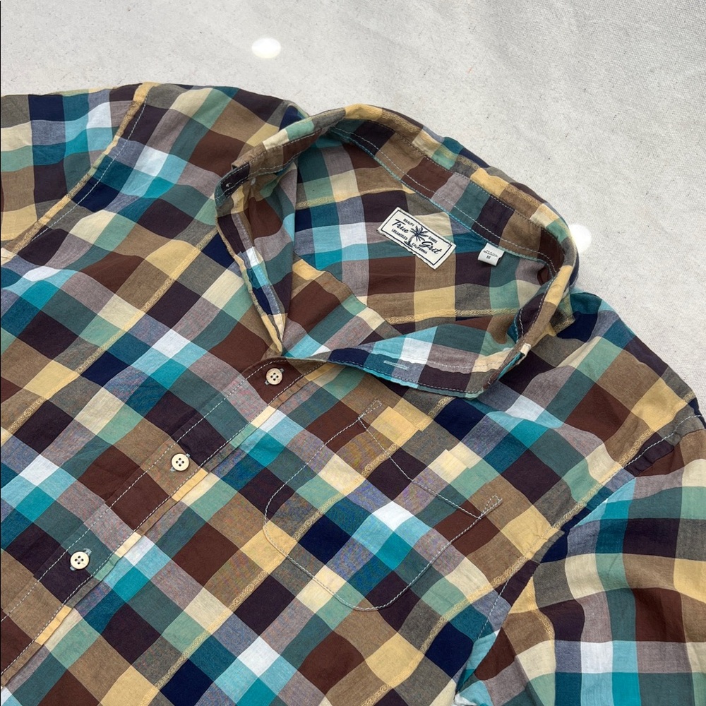 True Grit Plaid Button-Down Shirt in Brown, Teal, Navy, Cream